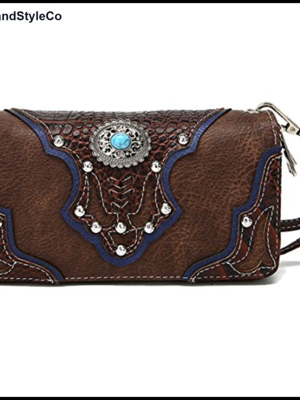Cowgirl Trendy Wristlet Wallet Vegan Leather Studded Crocodile Western